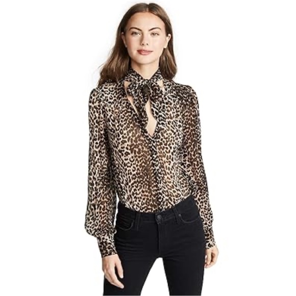 PAIGE Cleobelle Leopard Silk V-Neck Blouse NWT - Picture 4 of 16